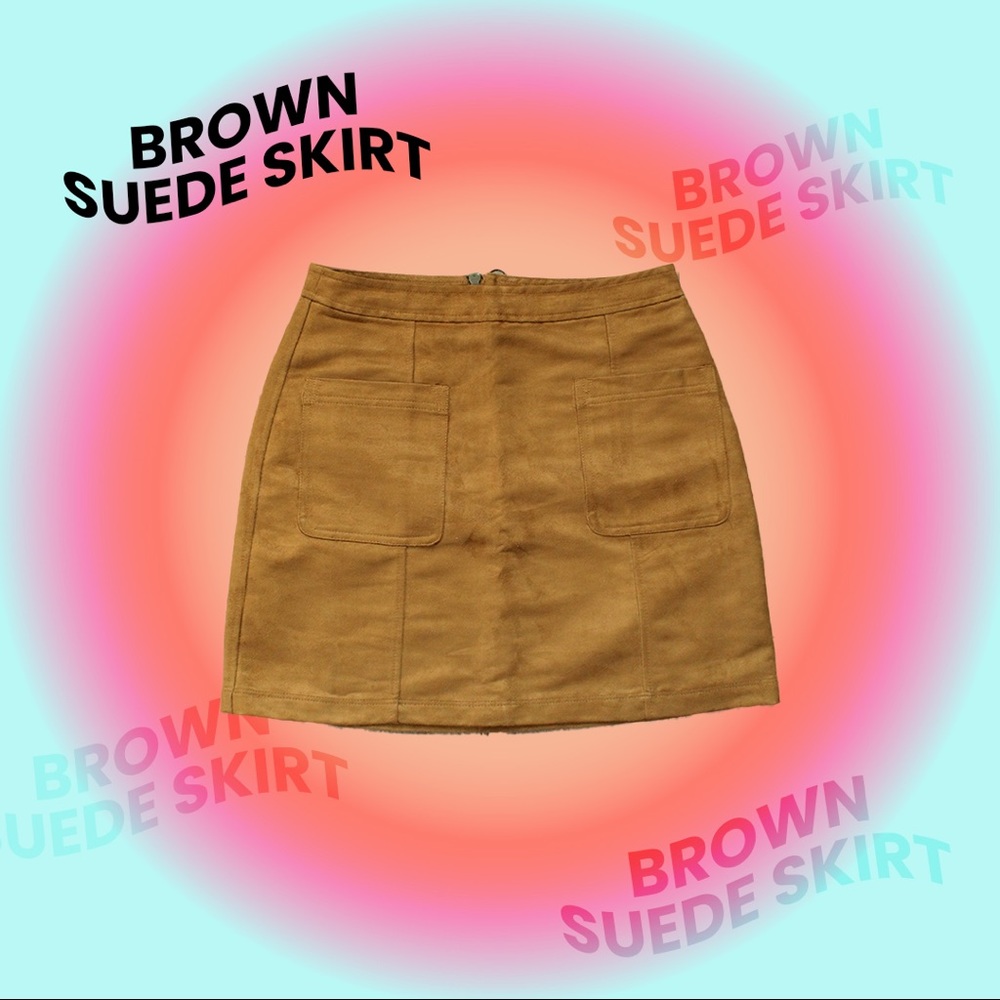Brown Suede Skirt with Pork Chop Pockets